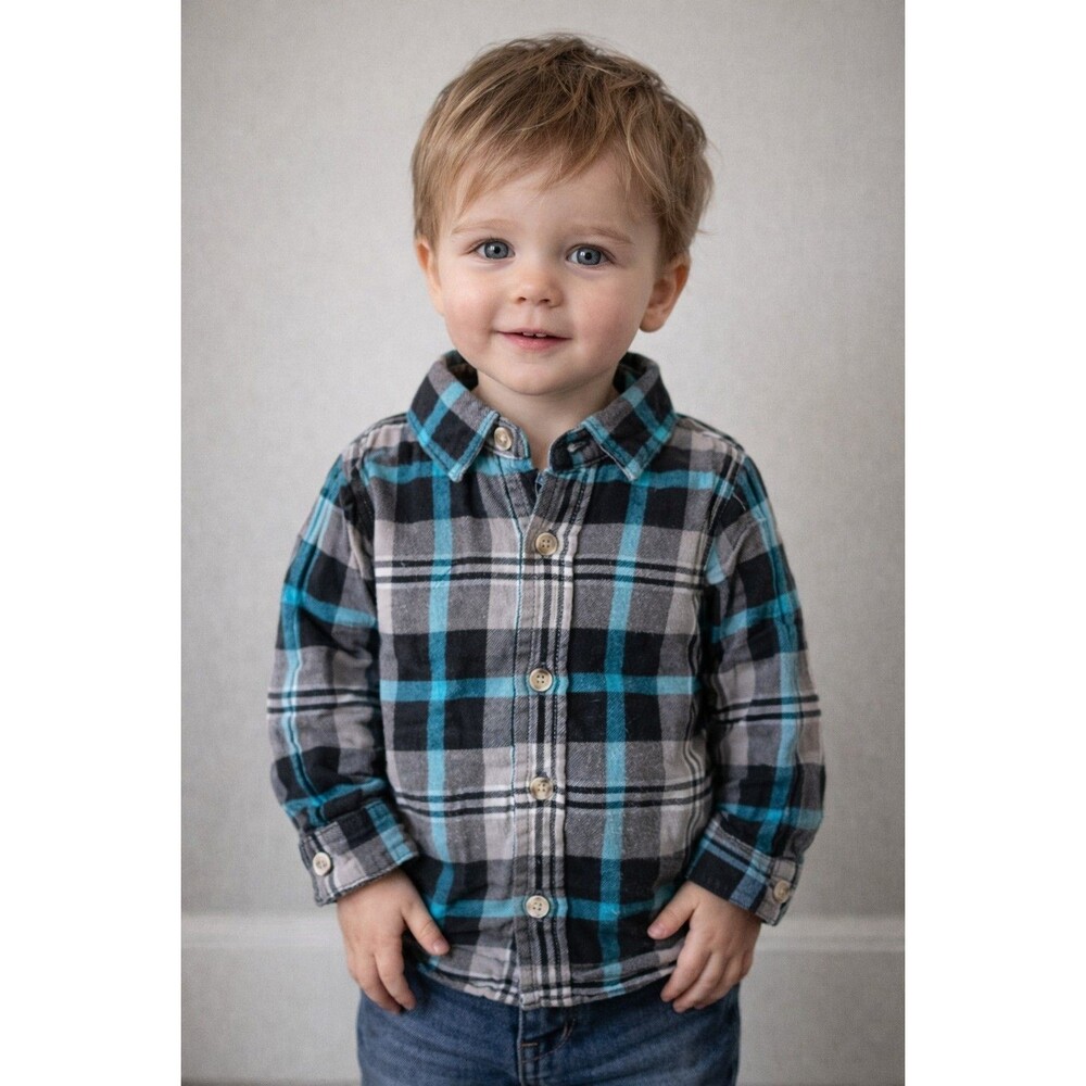 shirt 2T Wonder Kids Boys Flannel Long sleeveBlue Black White Plaid infant Baby
